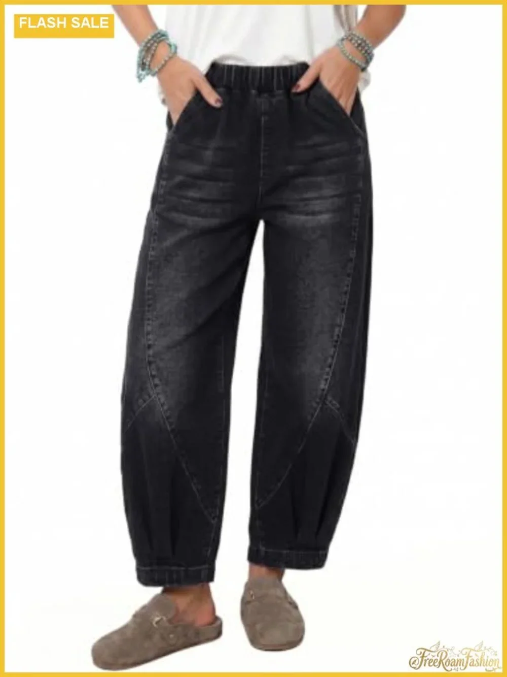 Women's High Waisted Baggy Barrel Wide Leg Jeans Stretchy Denim